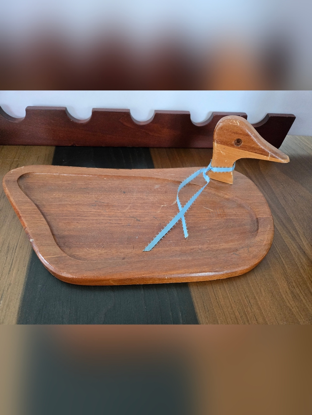 VTG Wooden Duck Tray 14” Hand-Carved Charcuterie Board Trivet Rustic Cabin Decor